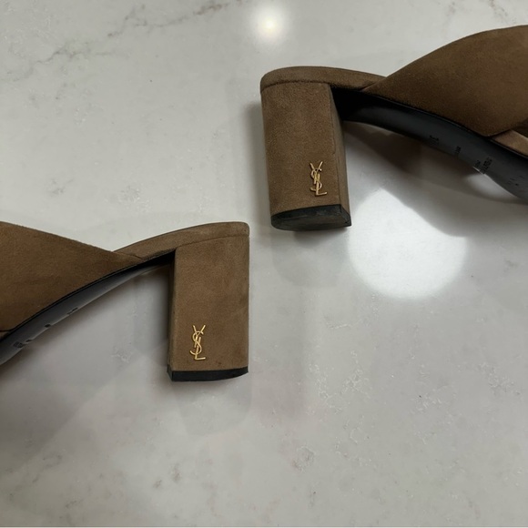 SAINT LAURENT Suede LouLou 70 Mules in Taupe - Picture 10 of 11